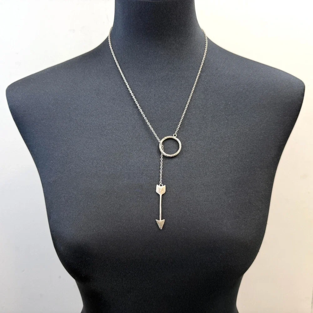 Silver Tone Arrow Y Lariat Necklace Bohemian Minimalist Trendy Jewelry 22 in L